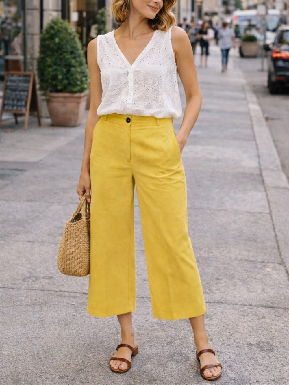 NWOT Ann Taylor The Kate Wide Leg Crop Pant Yellow  Size 4 Office Prep